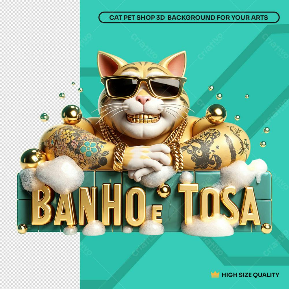 Gato Banho E Tosa Element 3D Pet Shop Social Media