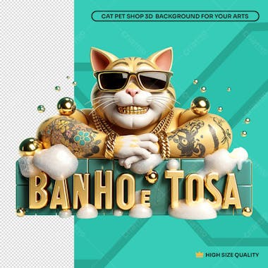 Gato banho e tosa element 3d pet shop social media