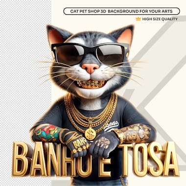 Gato 3d gangster pet shop banho e tosa social media