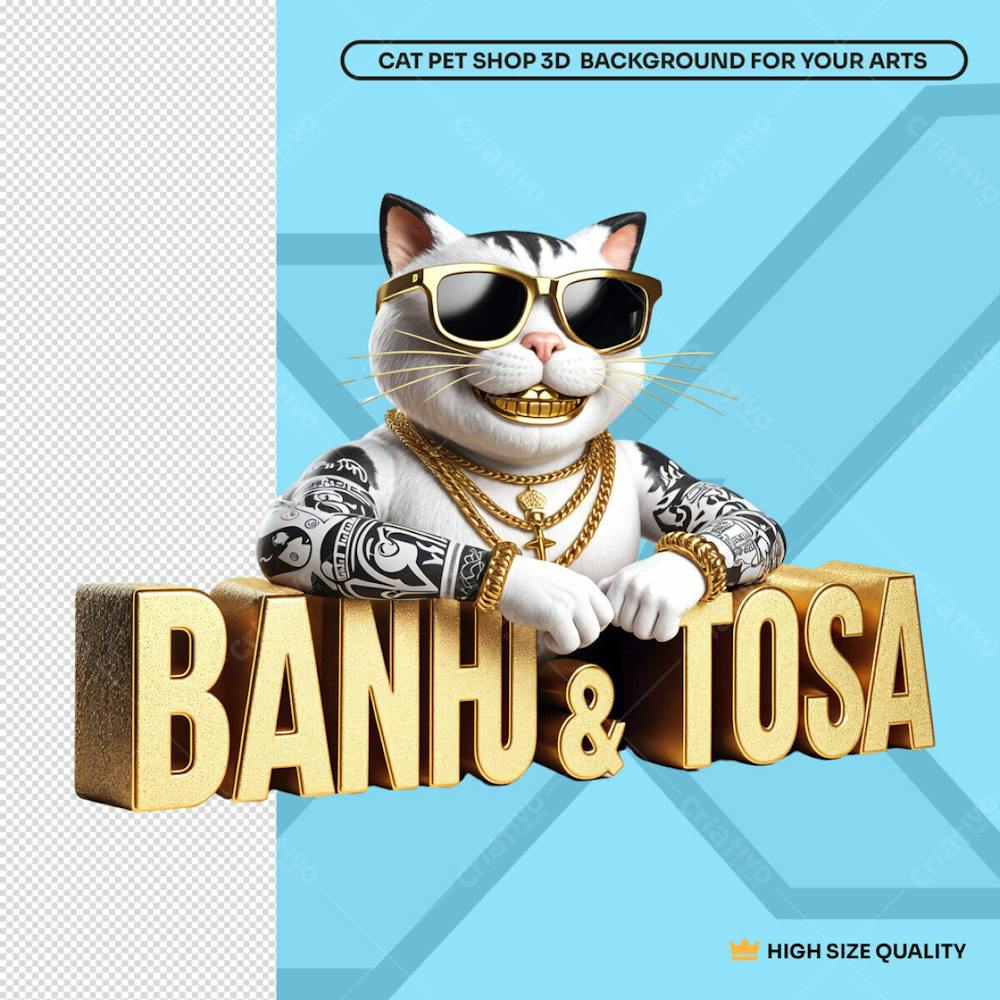 Gato Banho E Tosa De Óculos Element 3D Pet Shop Social Media