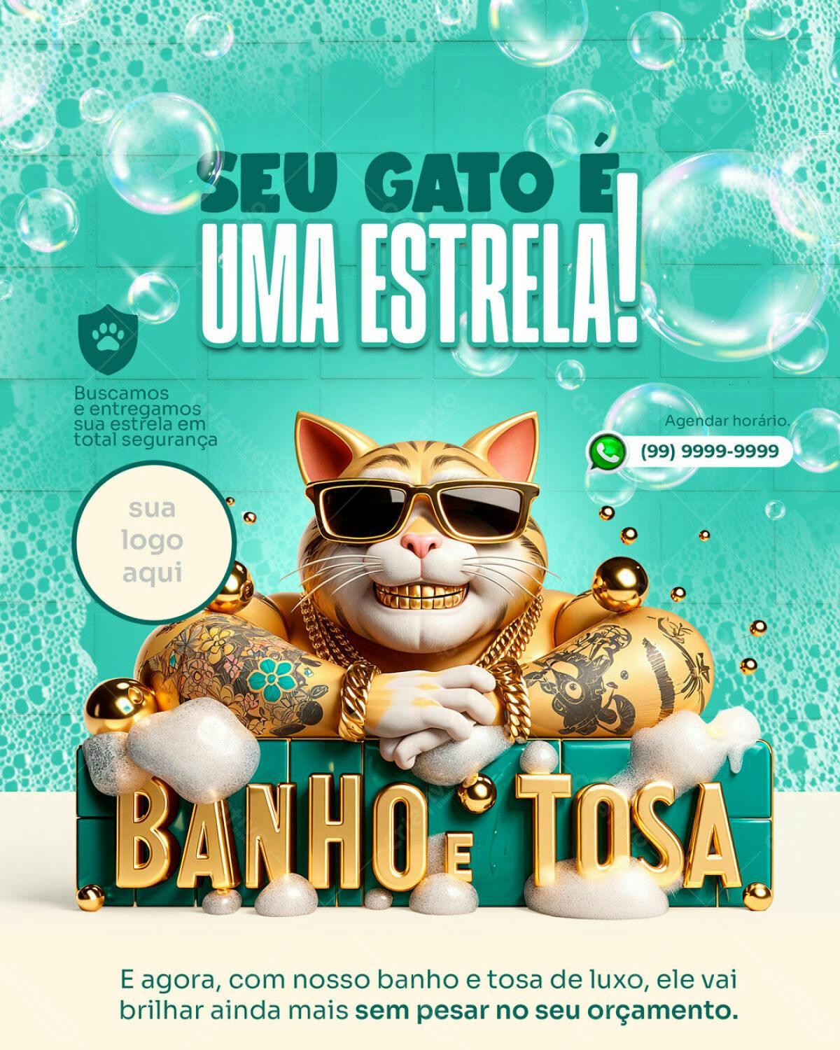 Flyer Banho e Tosa para Gatos PSD Editável