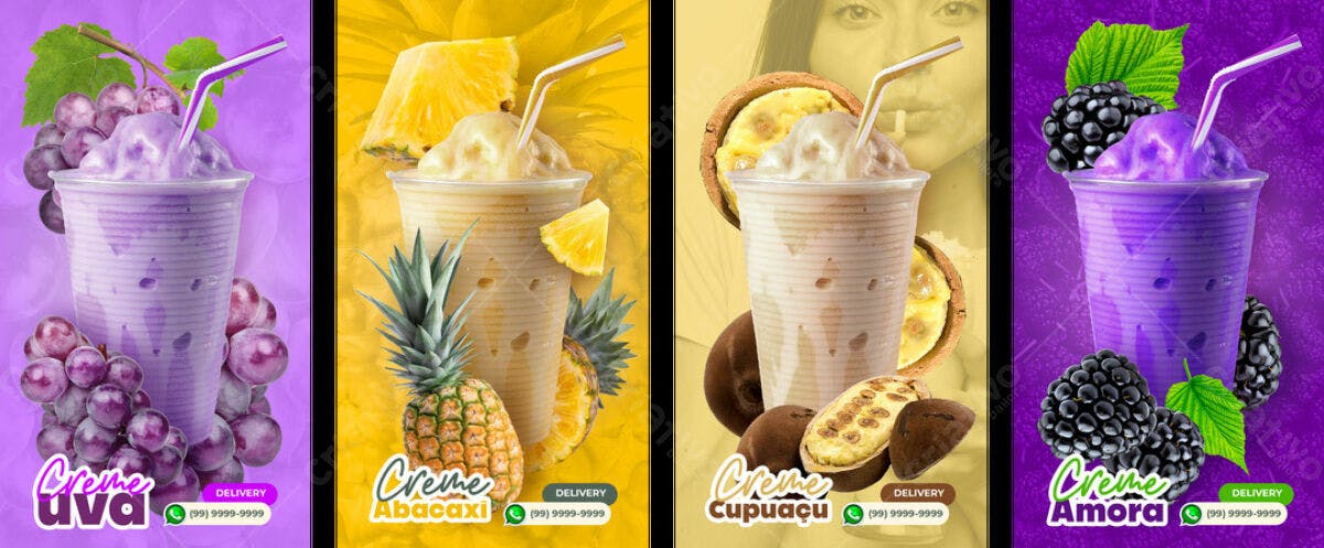 Flyer para Cardápio de Cremes de Frutas PSD Editável