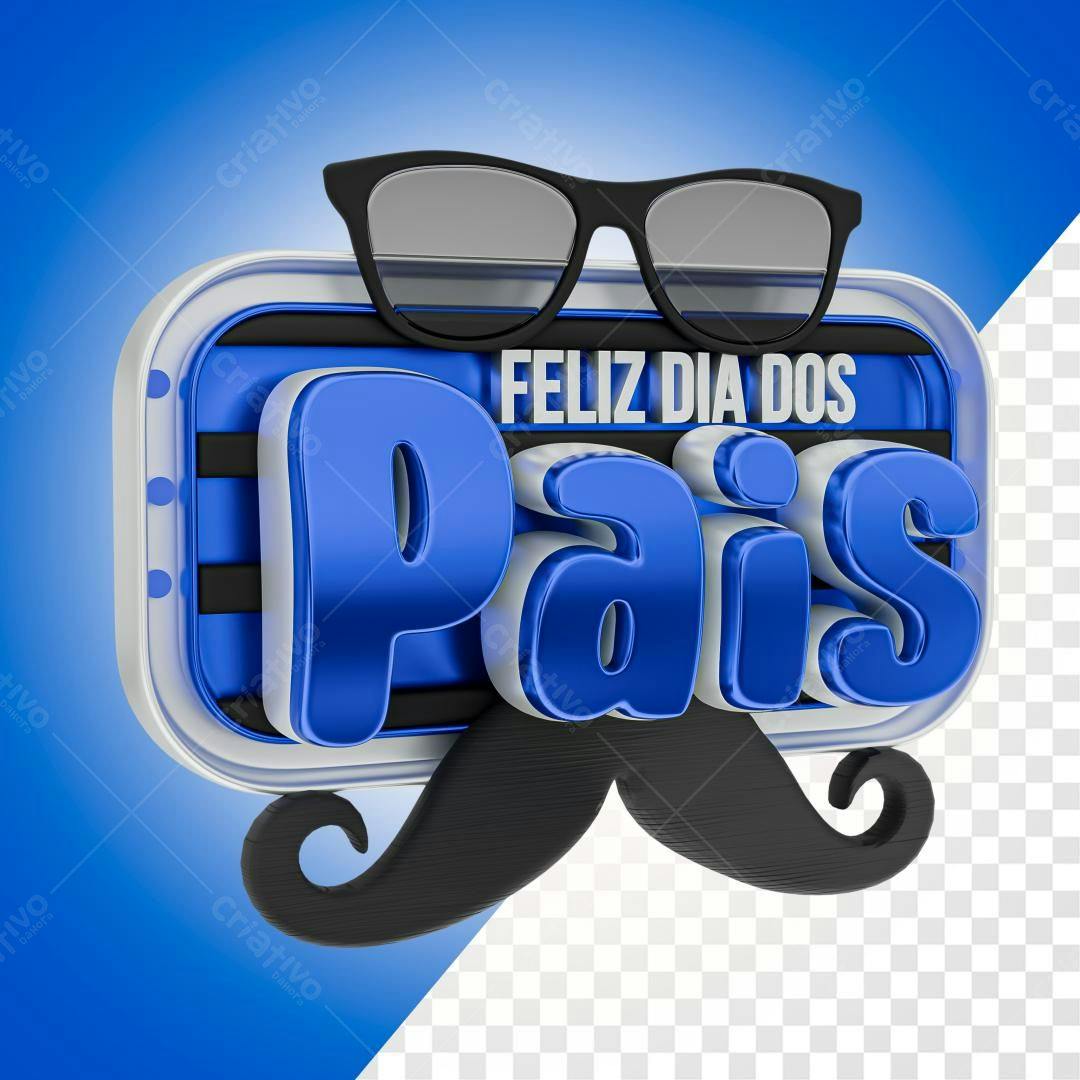 Selo 3D Dia dos Pais azul e preto