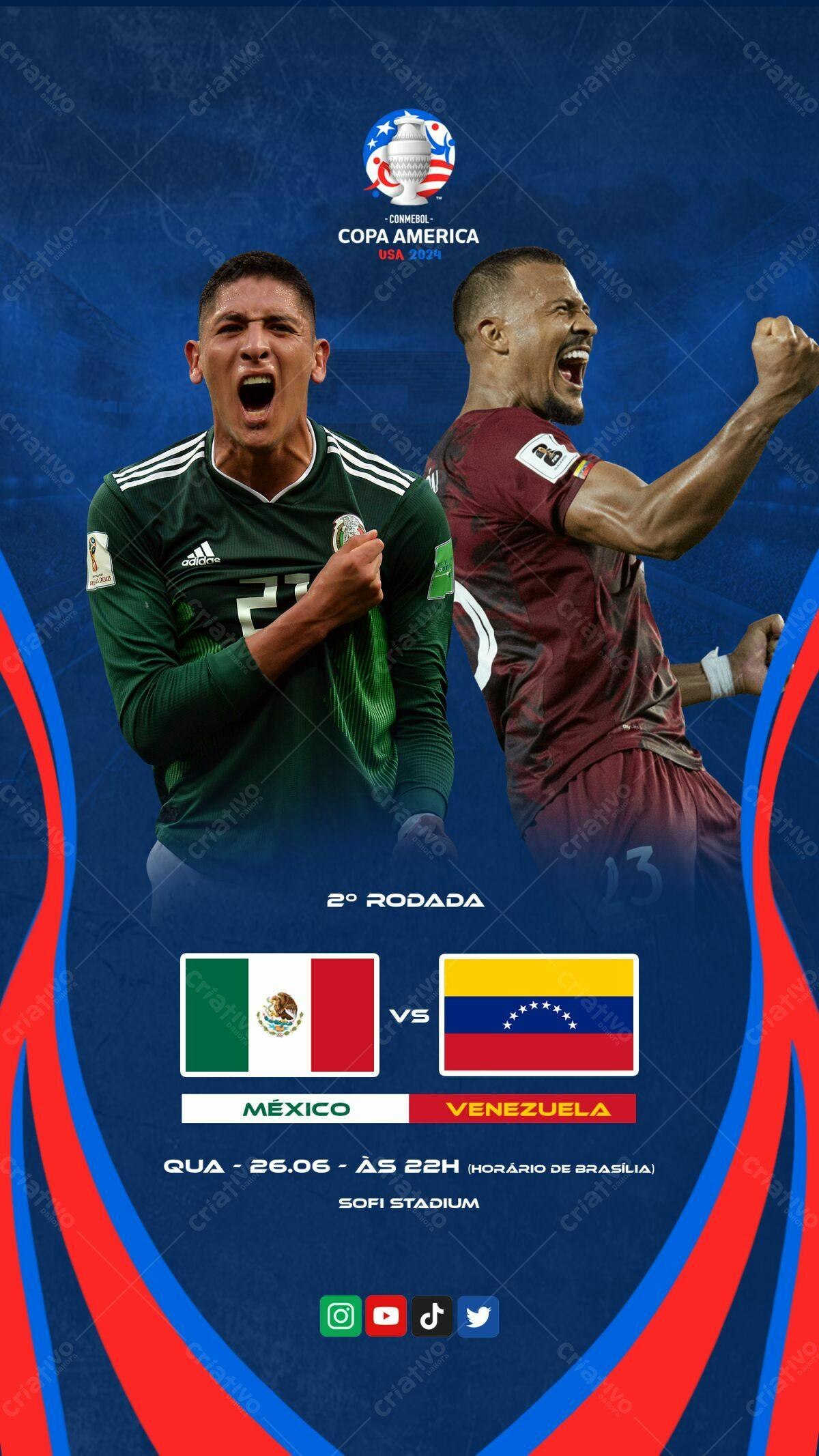 Flyer Copa América México x Venezuela PSD Editável