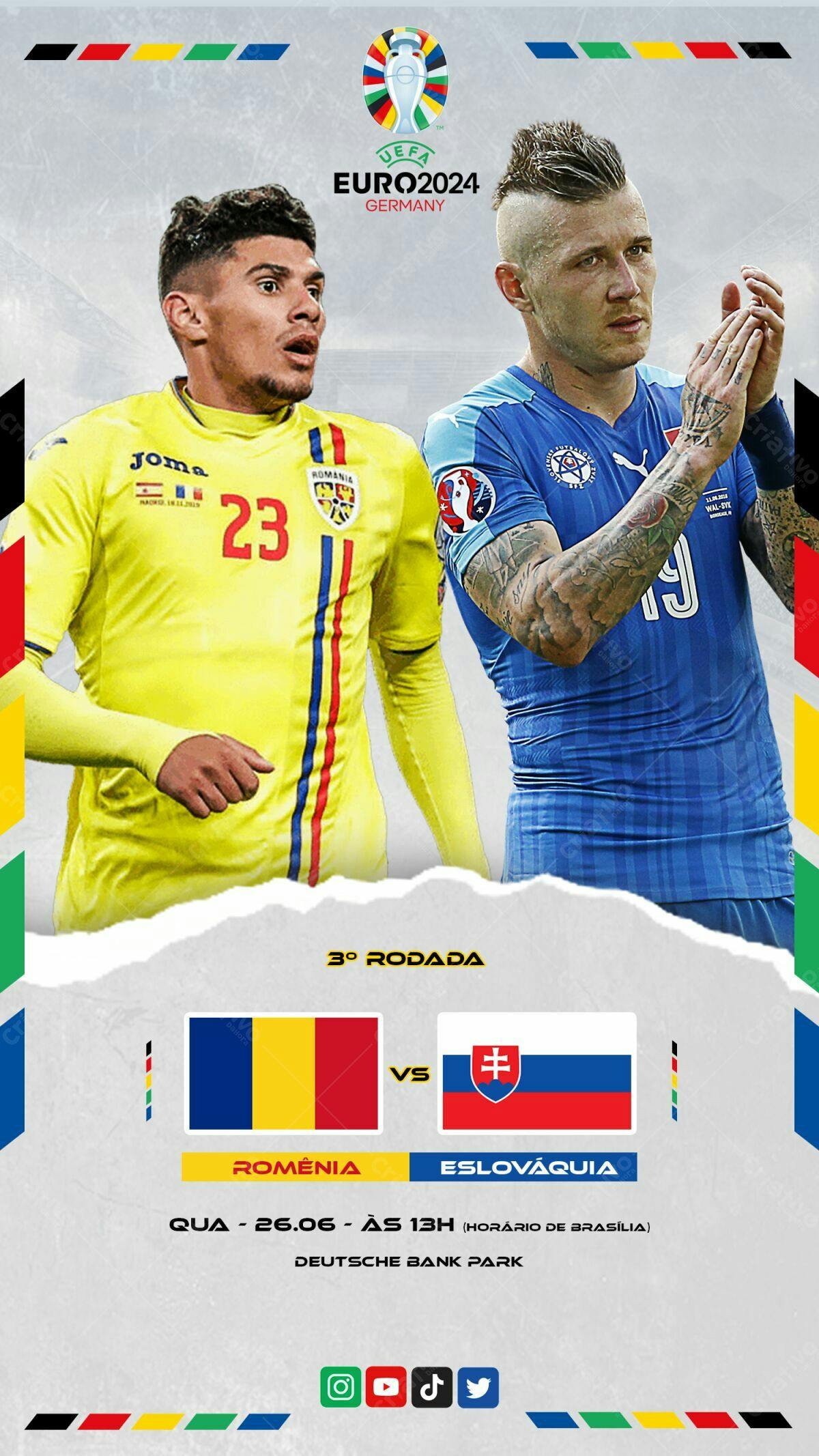 Flyer Romênia x Eslováquia EURO2024 PSD Editável