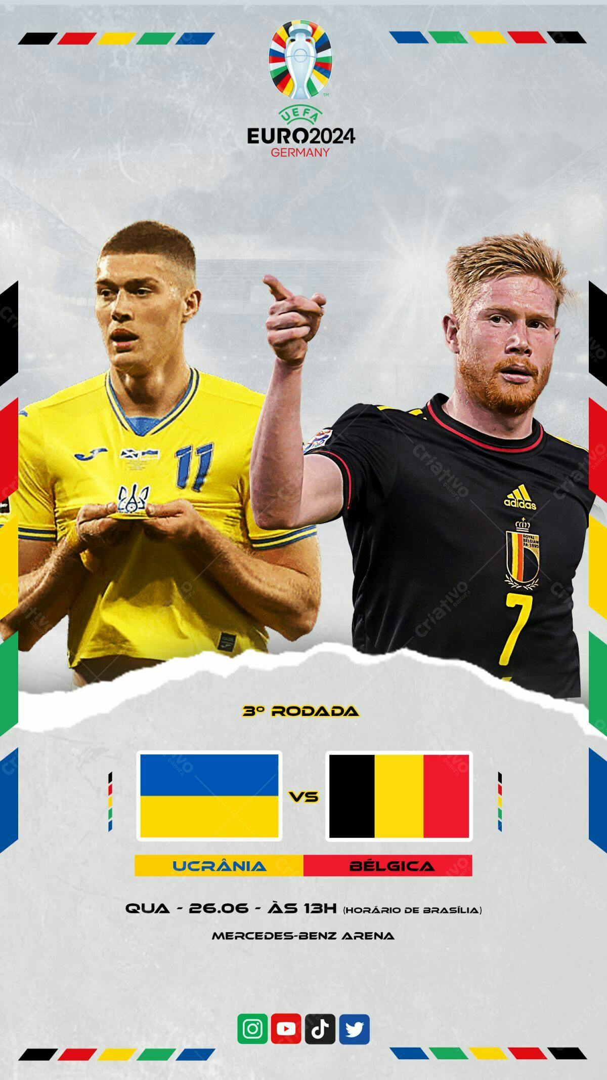 Flyer Eurocopa Ucrânia x Bélgica PSD Editável
