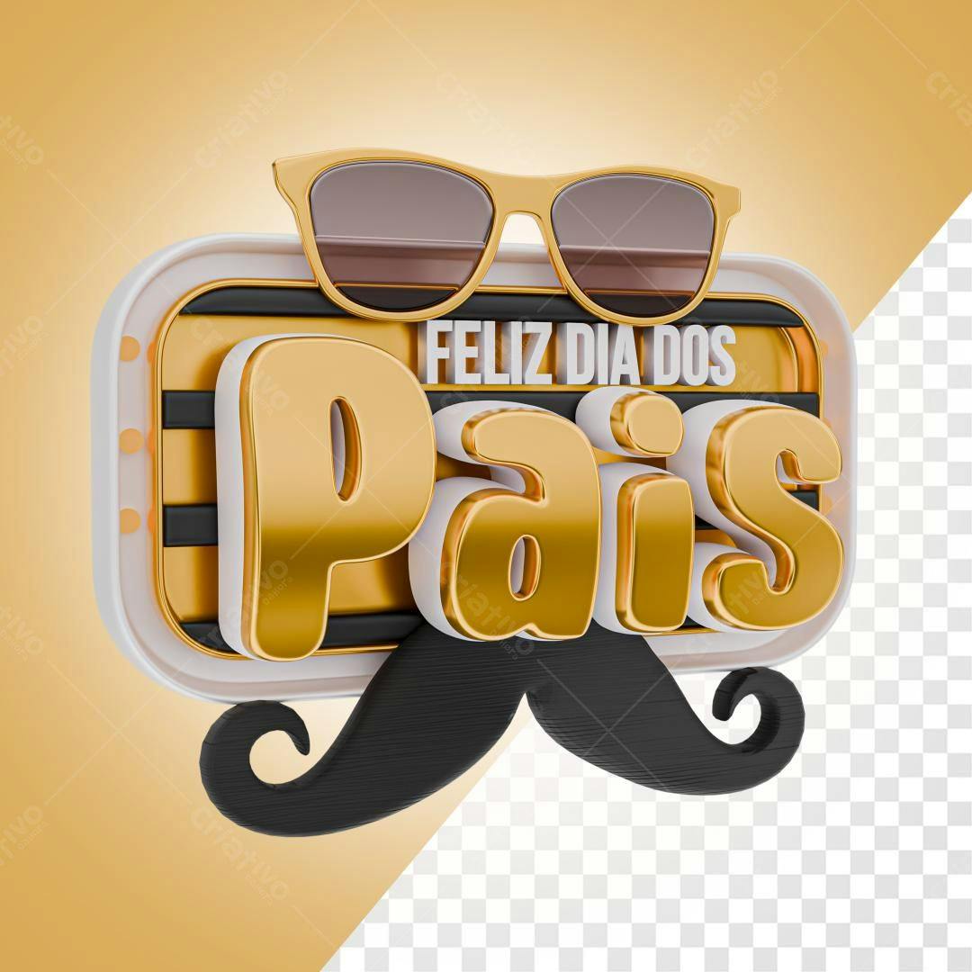 Selo 3D Dia dos Pais dourado e preto