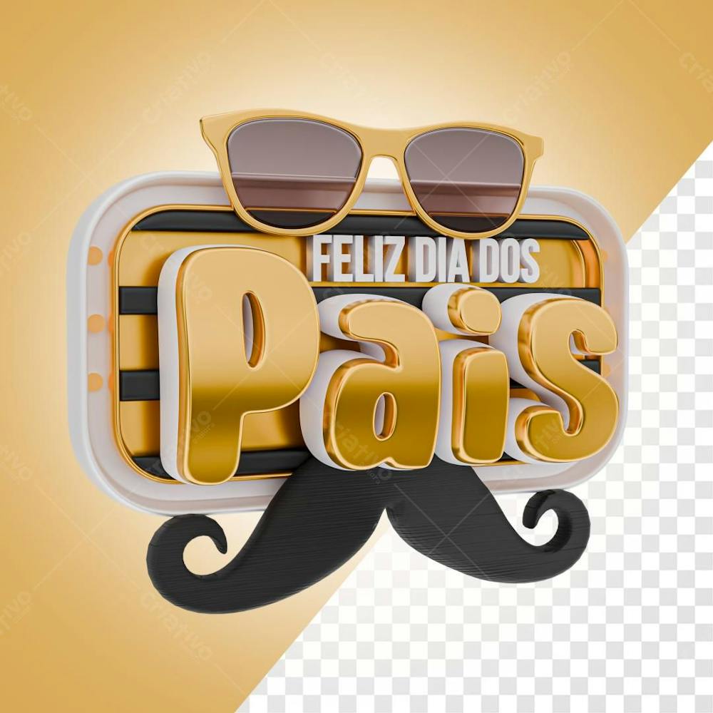 Selo 3D Dourado Feliz dia dos Pais