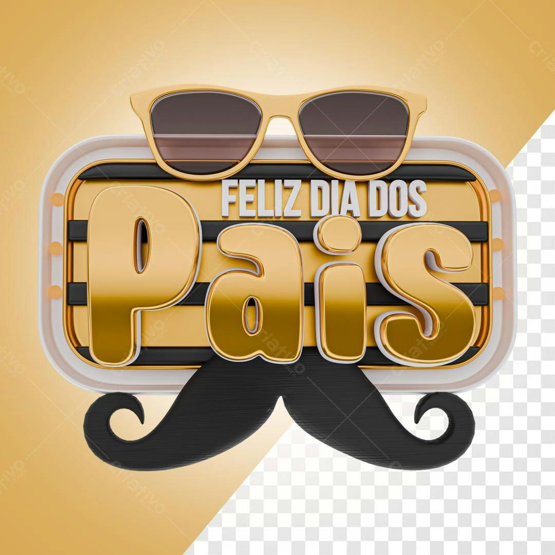 Selo 3D Dia dos Pais dourado e preto