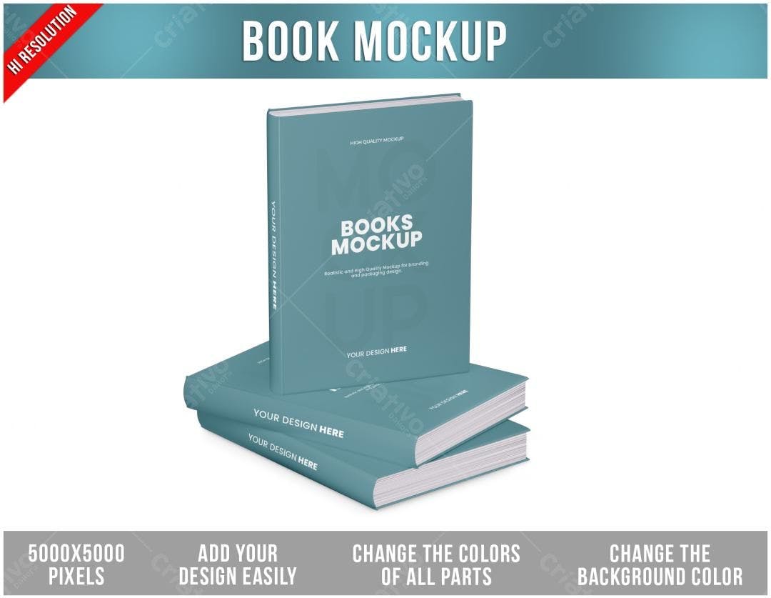 Mockup Realista de Livros Empilhados em Azul-Ciano