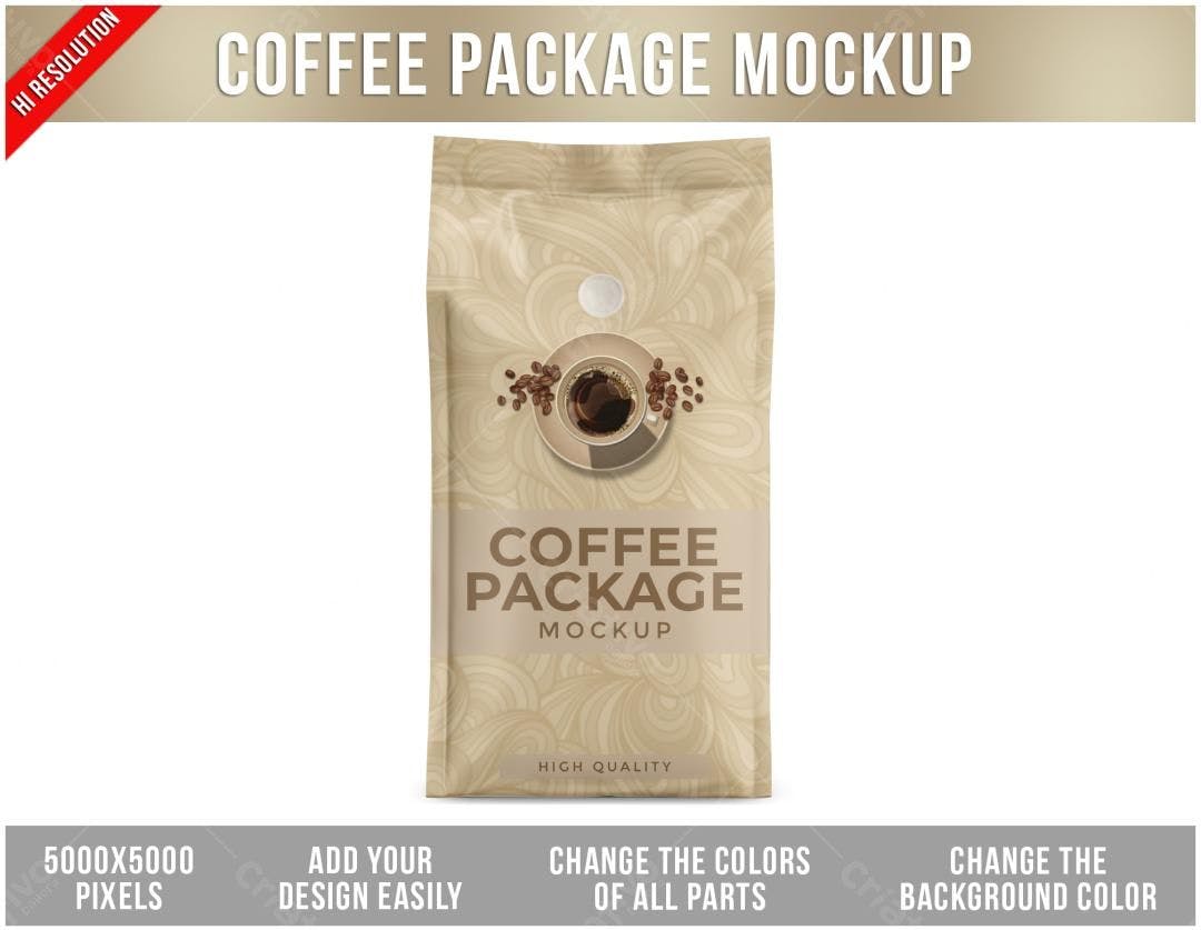 Mockup de Embalagem de Café: Design Realista em Tons Bege