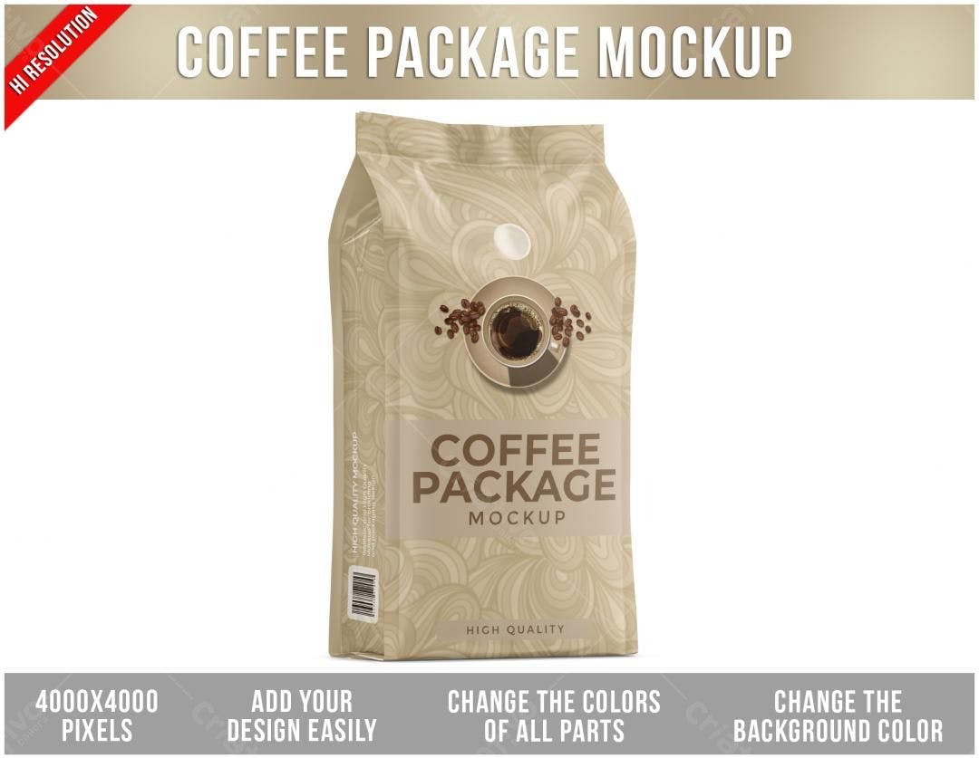 Mockup de Embalagem de Café: Design Realista em Tons Bege