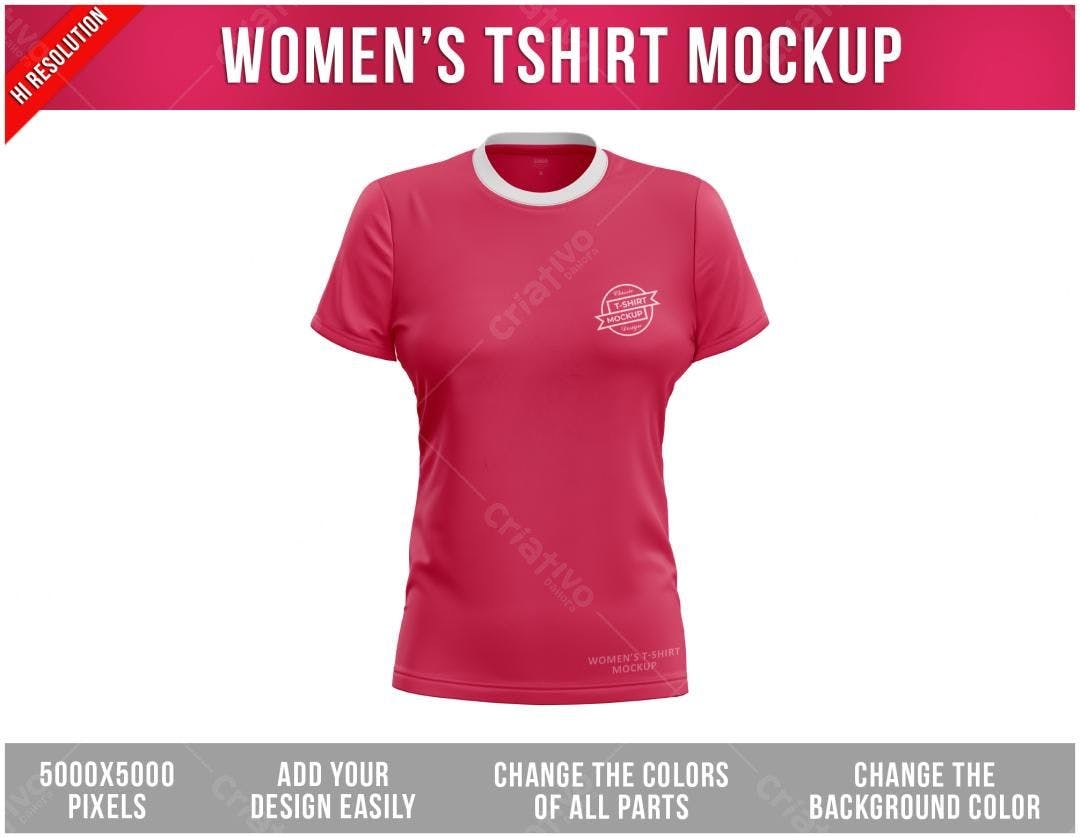 Mockup Camiseta Feminina Rosa - Estilo Realista