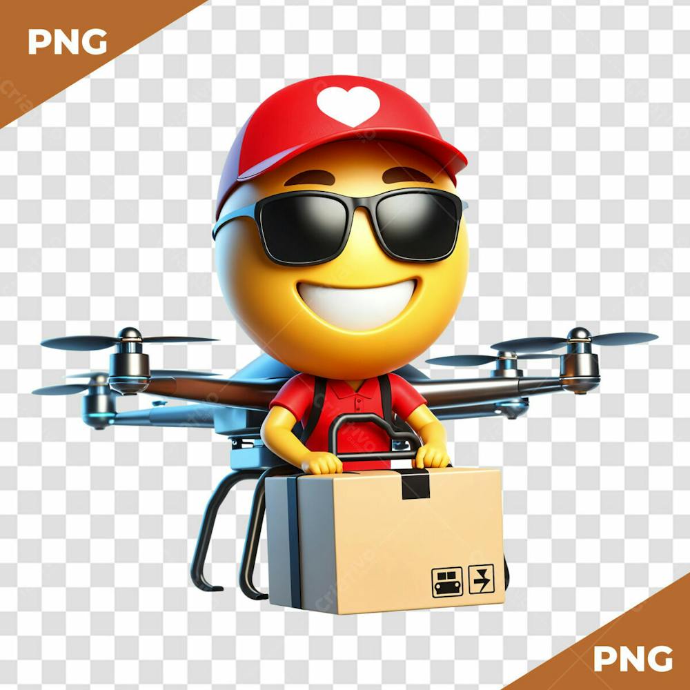 Entregador De Delivery Com Encomenda Em Um Drone Emoji 3D