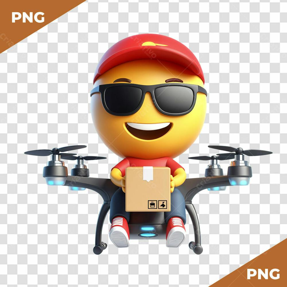 Entregador De Delivery Com Encomenda Em Um Drone Emoji 3D