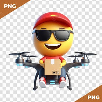 Entregador de delivery com encomenda em um drone emoji 3d