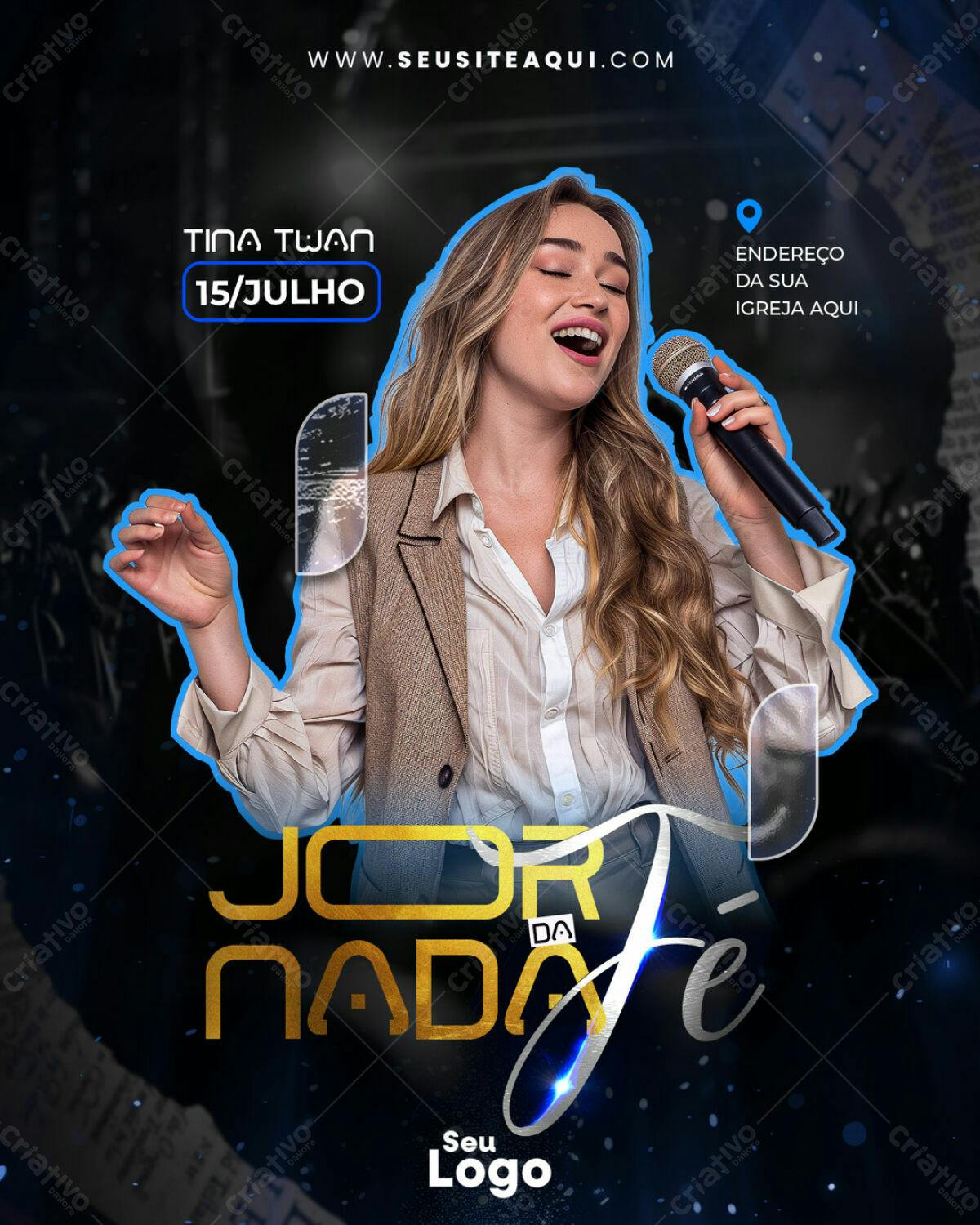 Flyer para Evento Gospel com Tina Twan PSD Editável