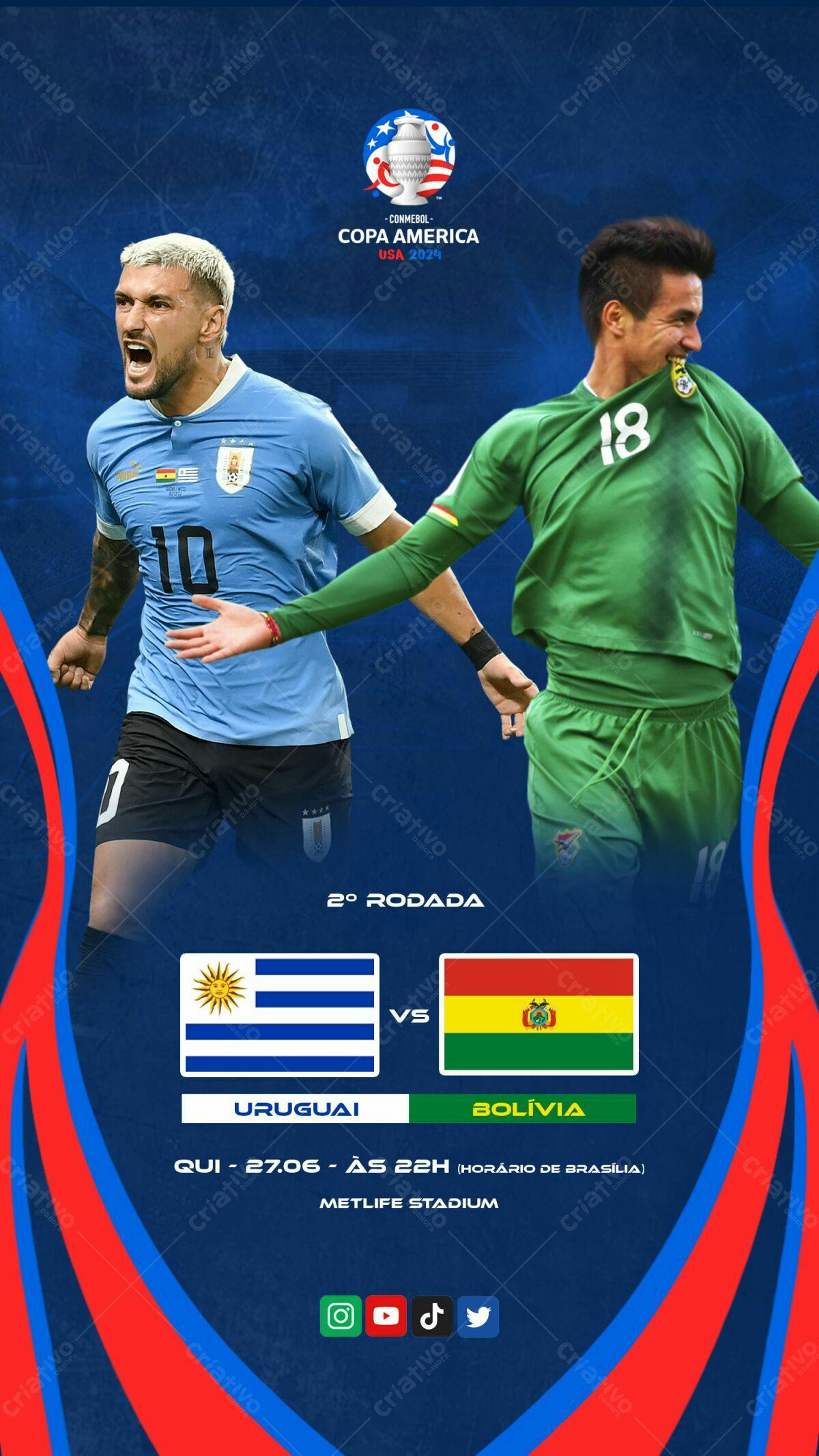 Flyer Copa América Uruguai x Bolívia PSD Editável