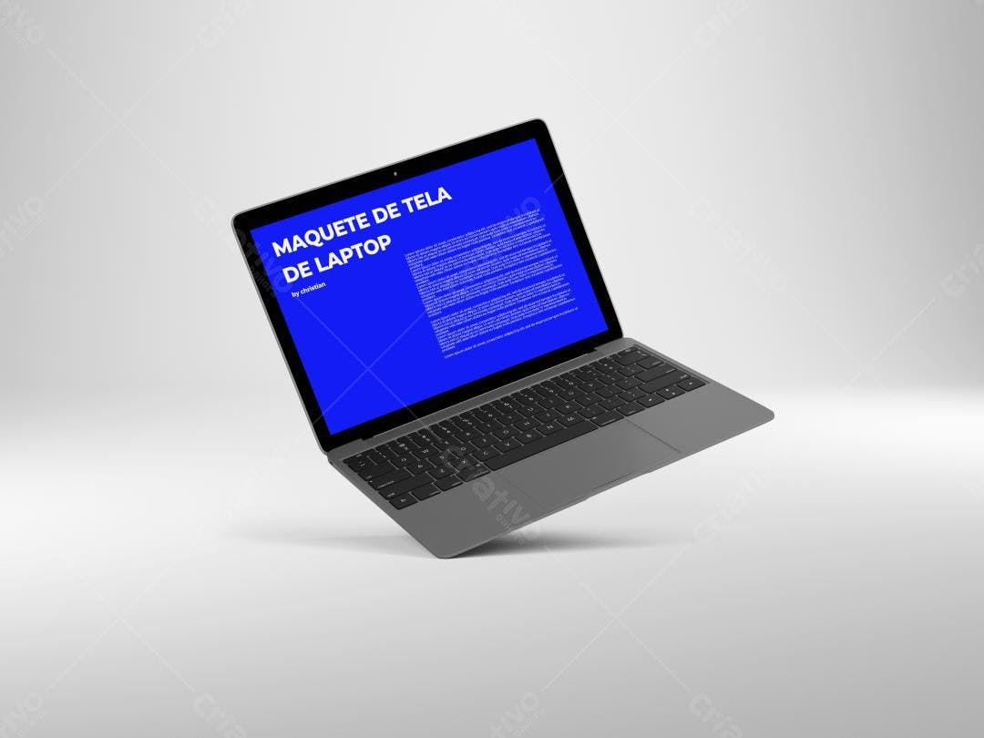 Mockup Notebook Cinza Suspenso com Tela Azul
