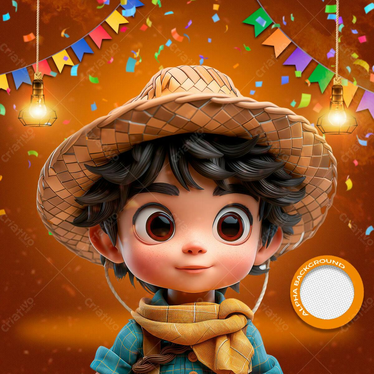 PSD Festa Junina Infantil com Menino 3D
