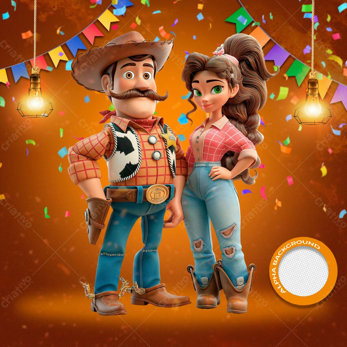 Background Festa Junina com Cowboy e Cowgirl PSD Editável