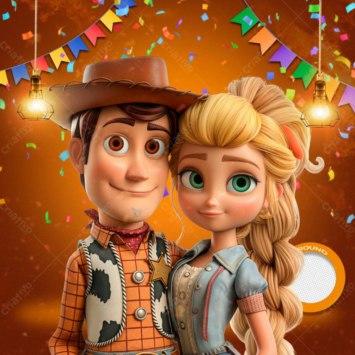 Convite Festa Junina com Personagens Cartoon PSD Editável