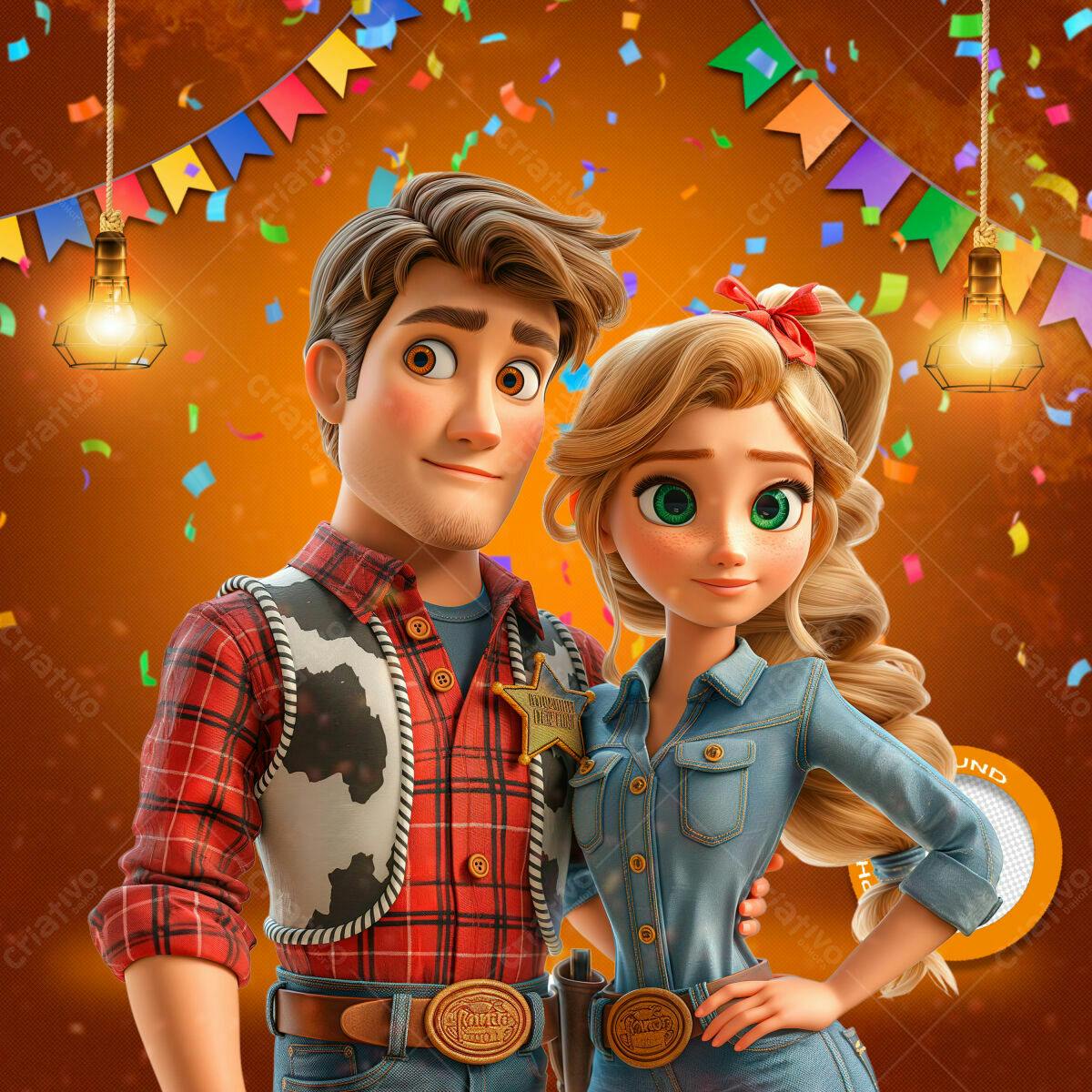 PSD Festa Junina com Casal Cartoon PSD Editável