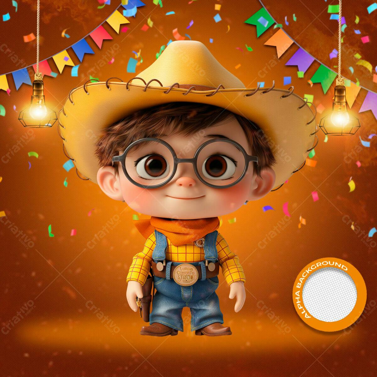 PSD Festa Junina Infantil com Cowboy 3D