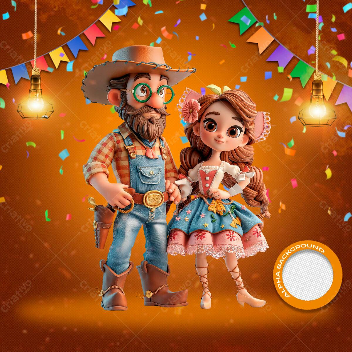 PSD Festa Junina com Casal Ilustrado