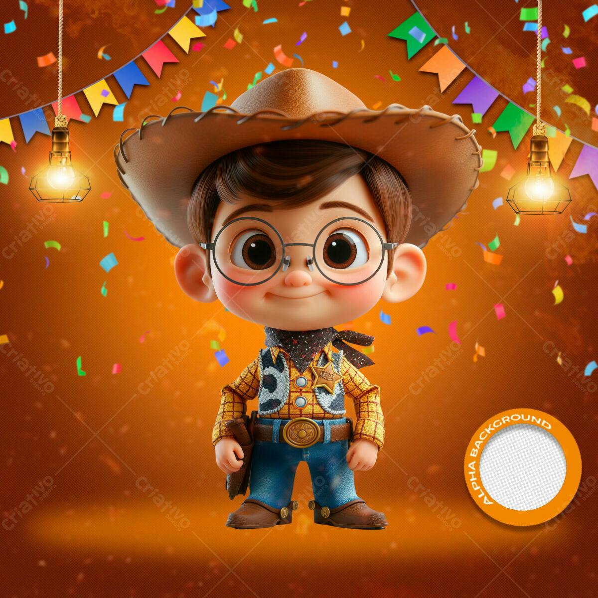 PSD Festa Junina Infantil com Cowboy 3D