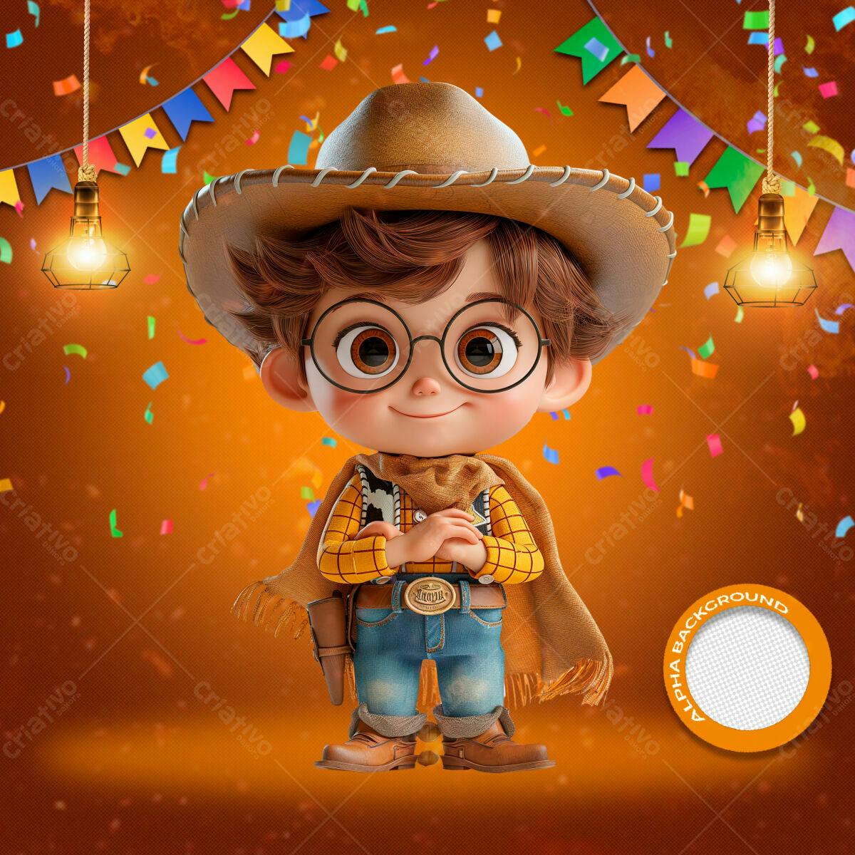 PSD Festa Junina Infantil com Cowboy 3D