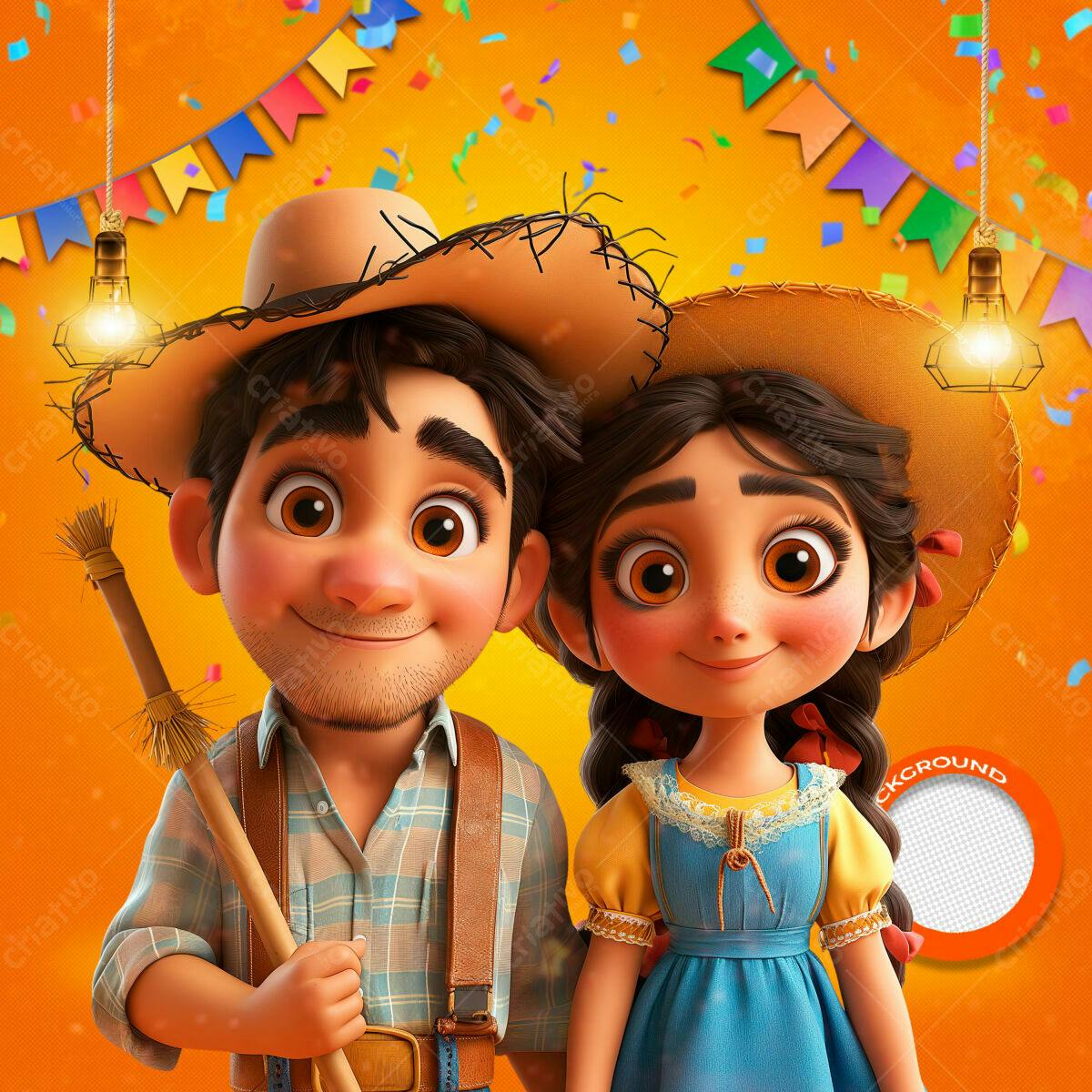 PSD Festa Junina com Personagens Cartoon PSD Editável