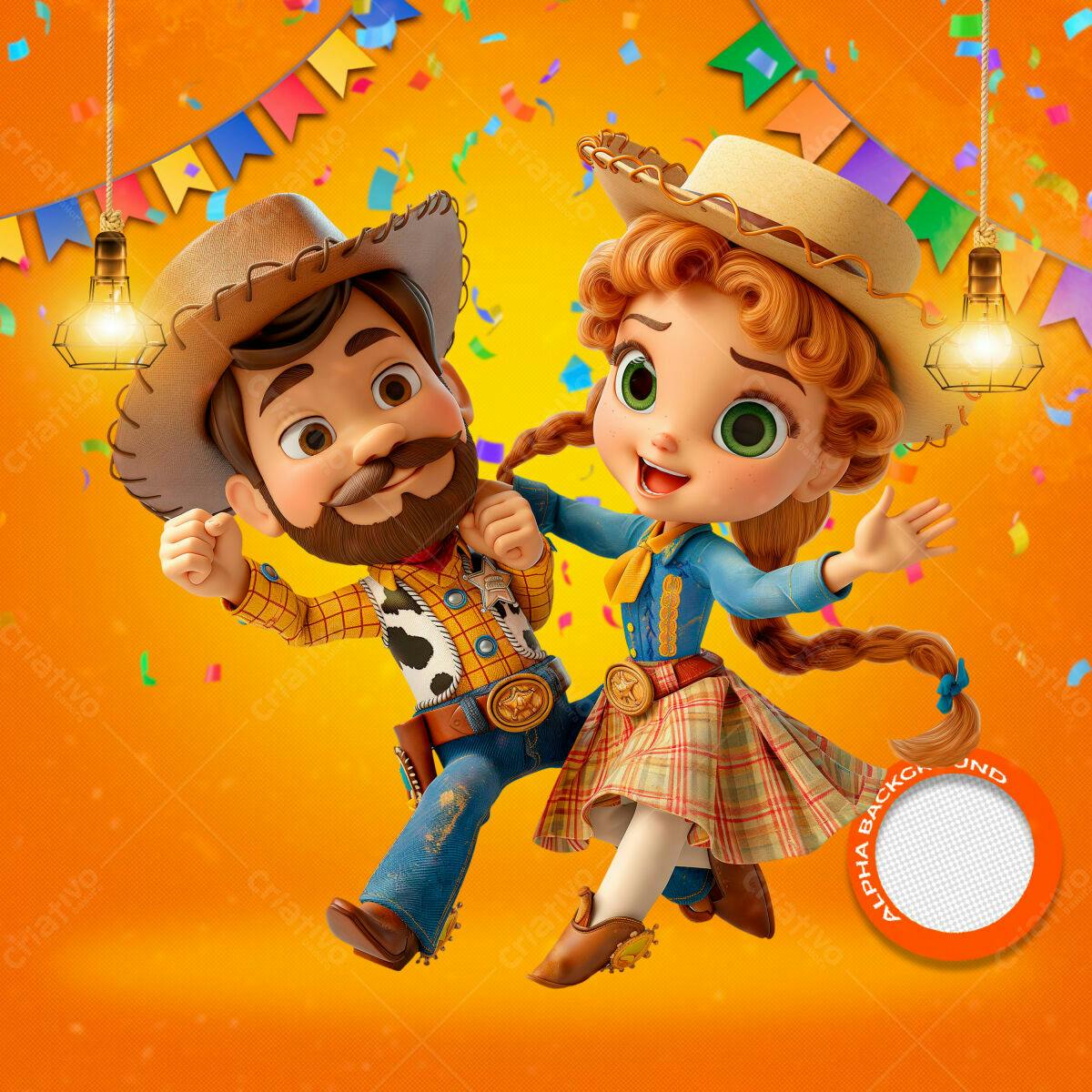 PSD Festa Junina com Personagens Cartoon PSD Editável