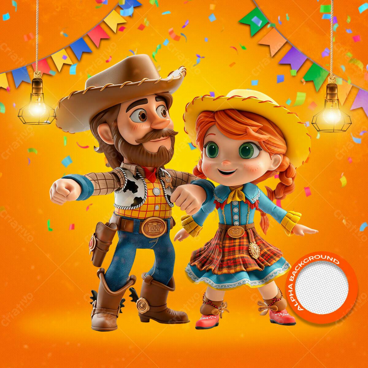 Background Festa Junina com Personagens Cartoon PSD Editável
