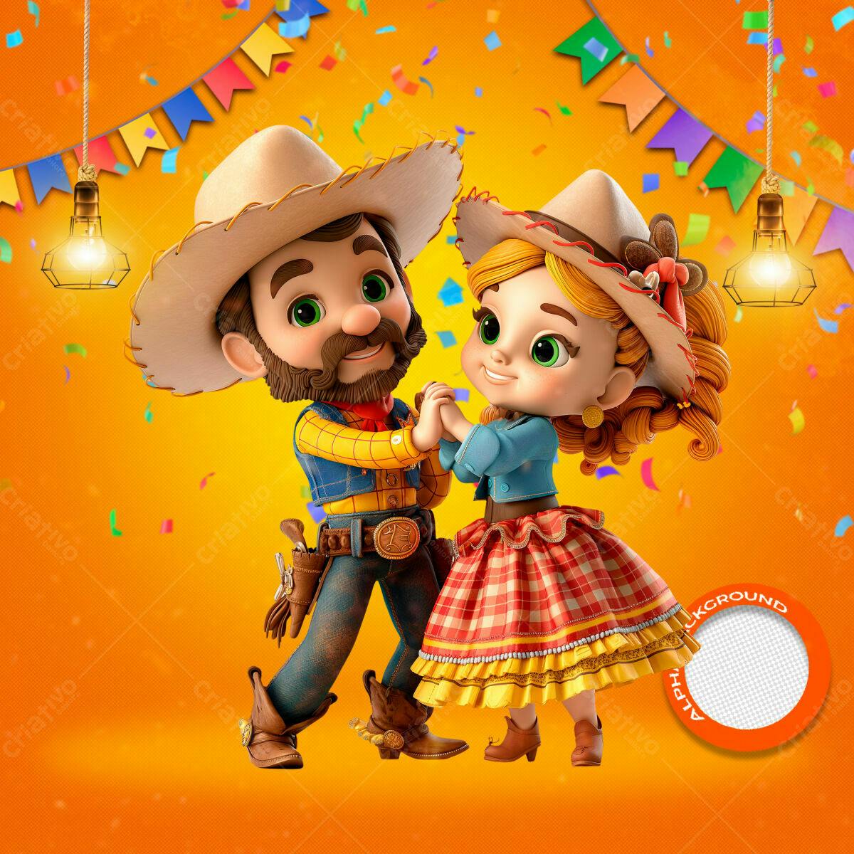 PSD Festa Junina com Casal Caipira Ilustrado