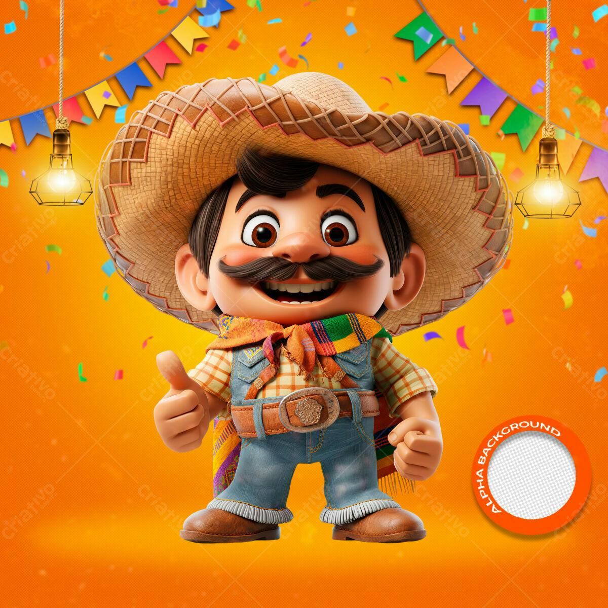 PSD Festa Junina com Personagem 3D