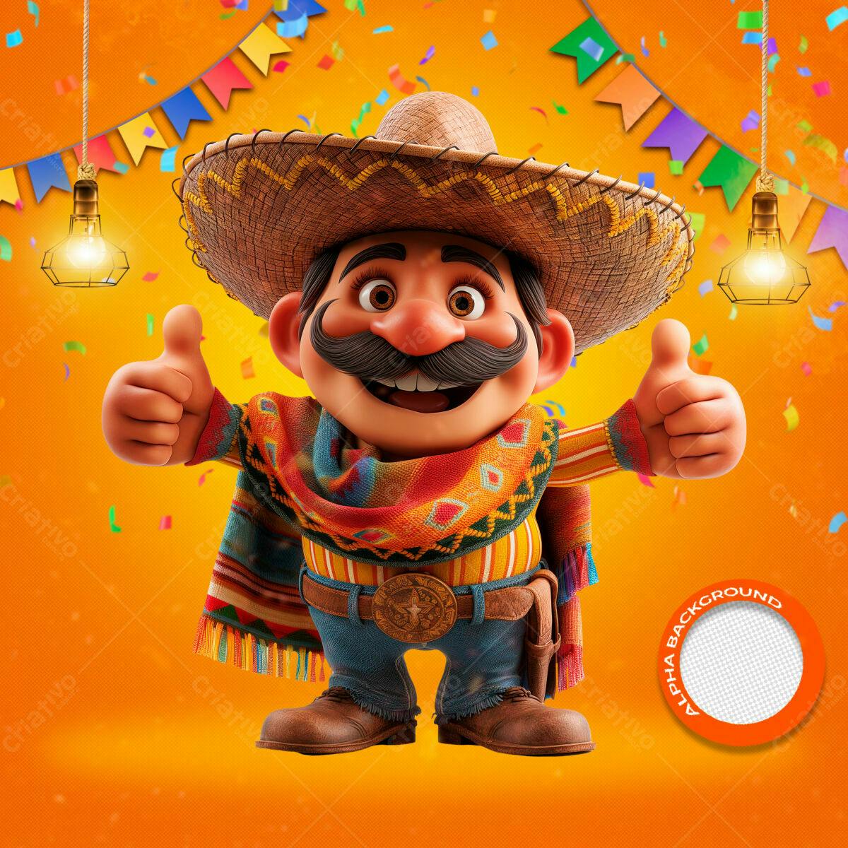 PSD Personagem Mexicano Festa Latina PSD Editável
