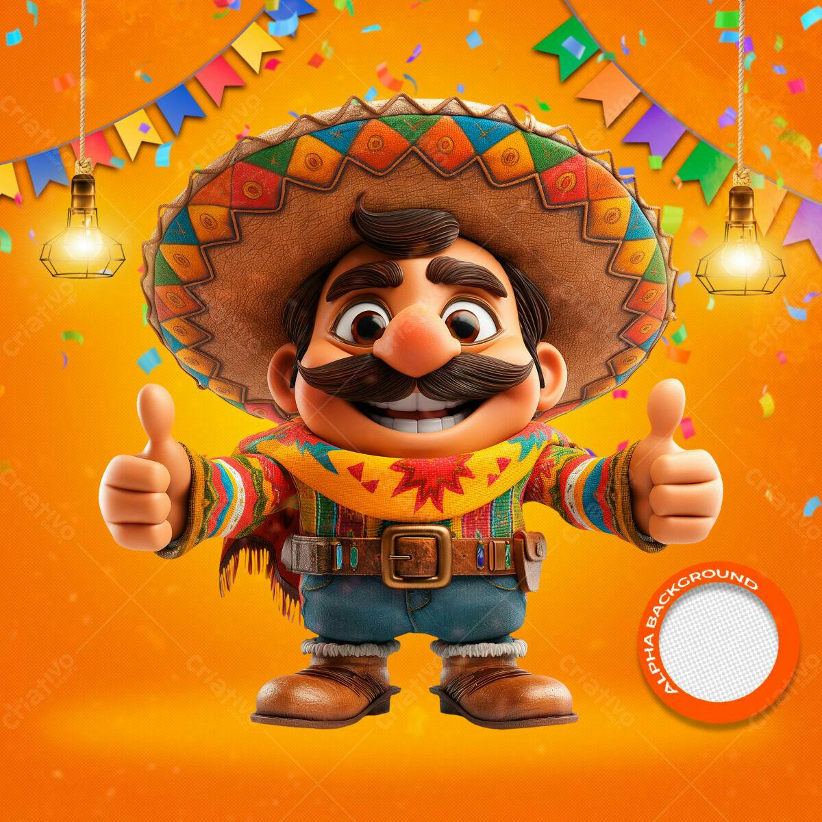 PSD Festa Mexicana com Personagem 3D