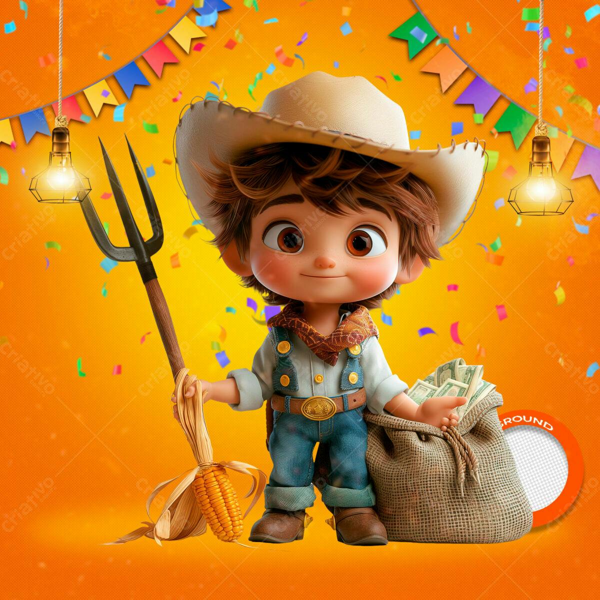 PSD Festa Junina Infantil com Personagem Cartoon