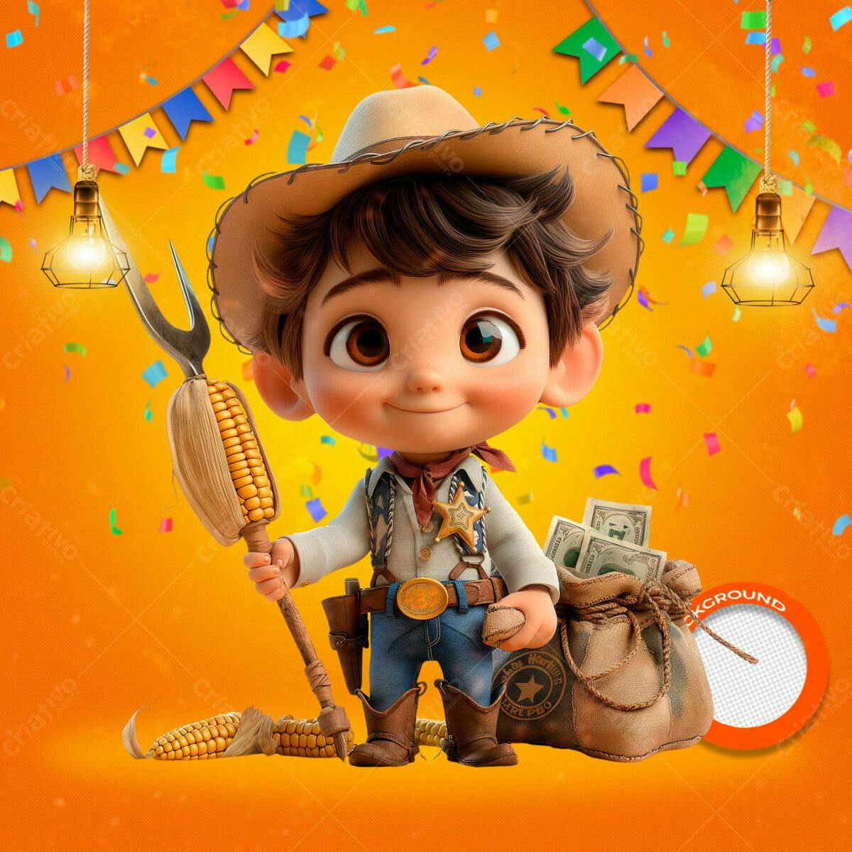 PSD Festa Junina Infantil com Personagem Cartoon