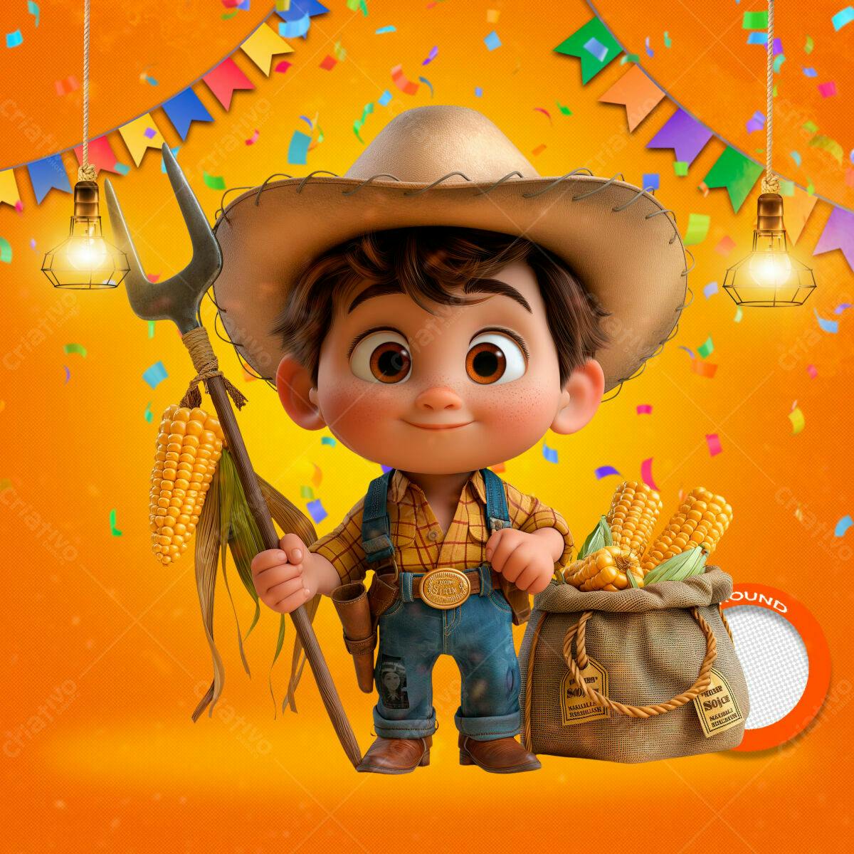 PSD Festa Junina Infantil com Menino Caipira