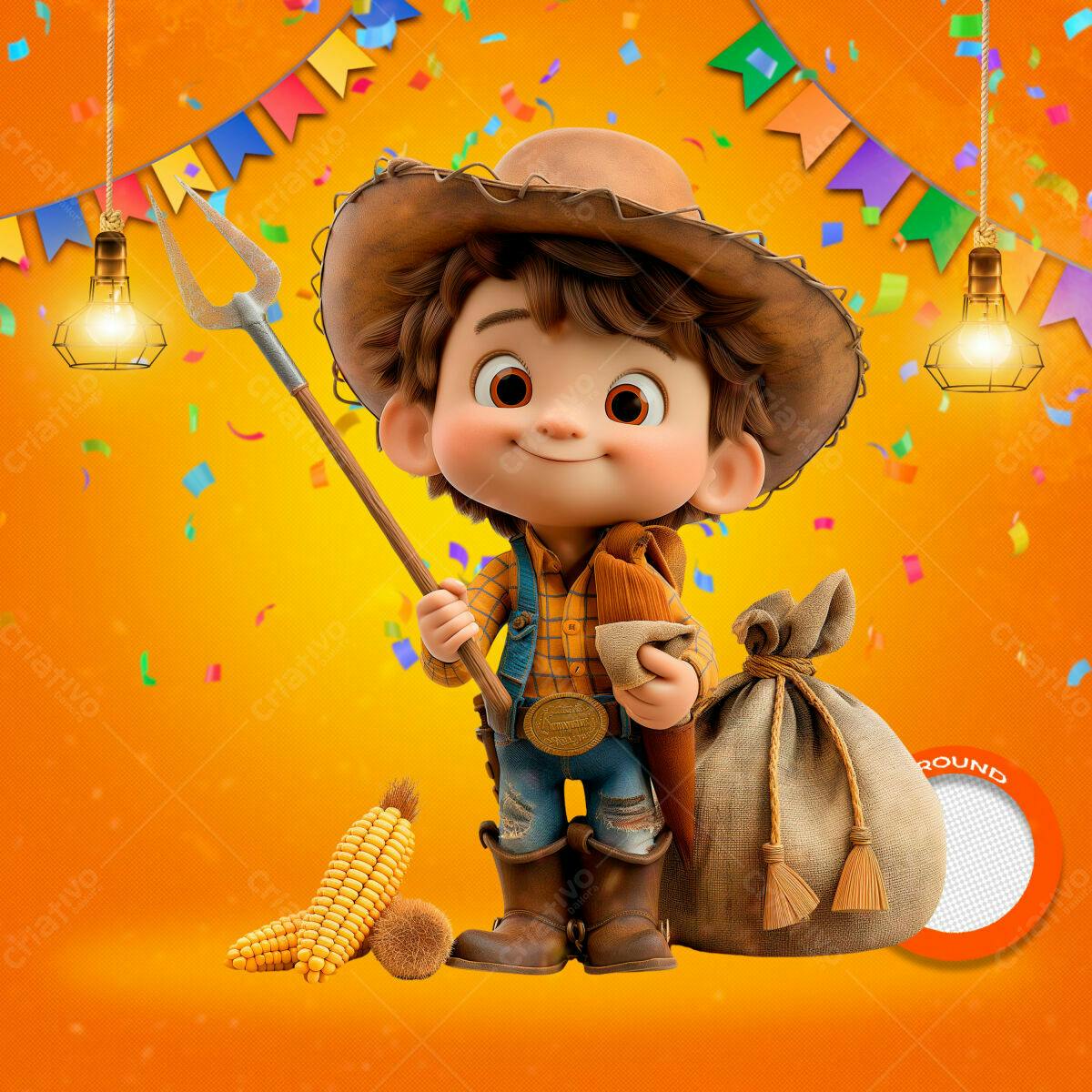 PSD Festa Junina Infantil com Menino Caipira