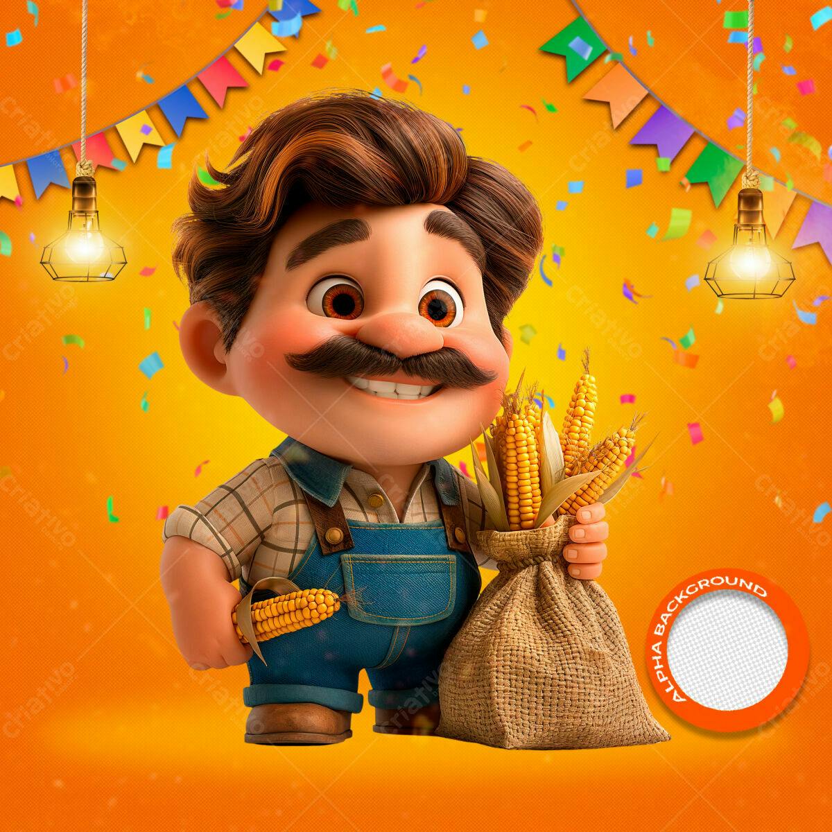 Flyer Festa Junina com Personagem 3D PSD Editável