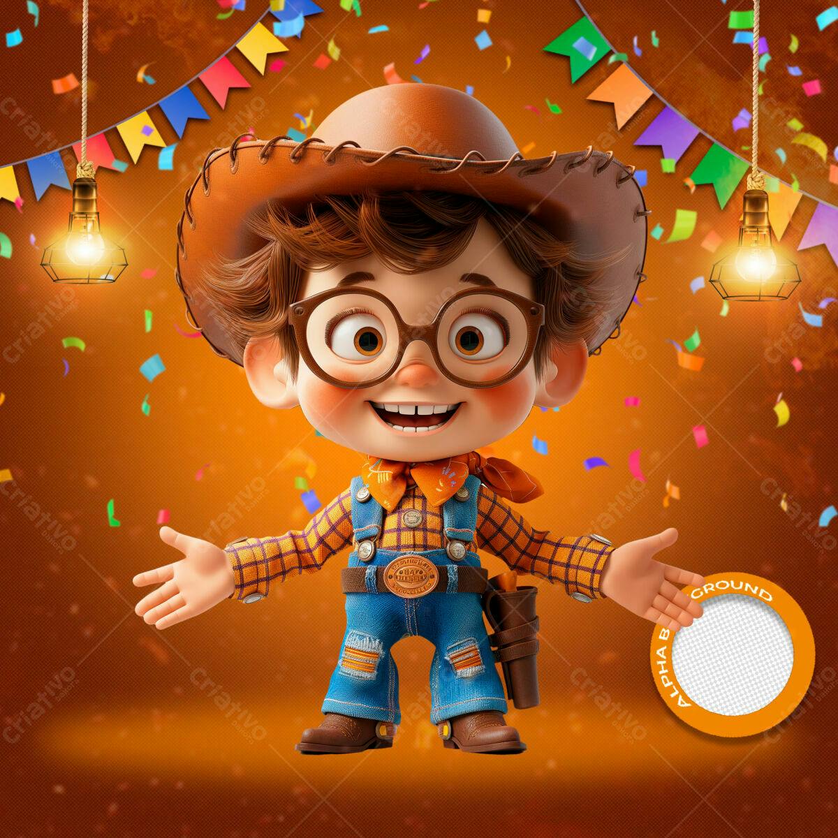 Flyer Festa Junina com Menino Cartoon PSD Editável