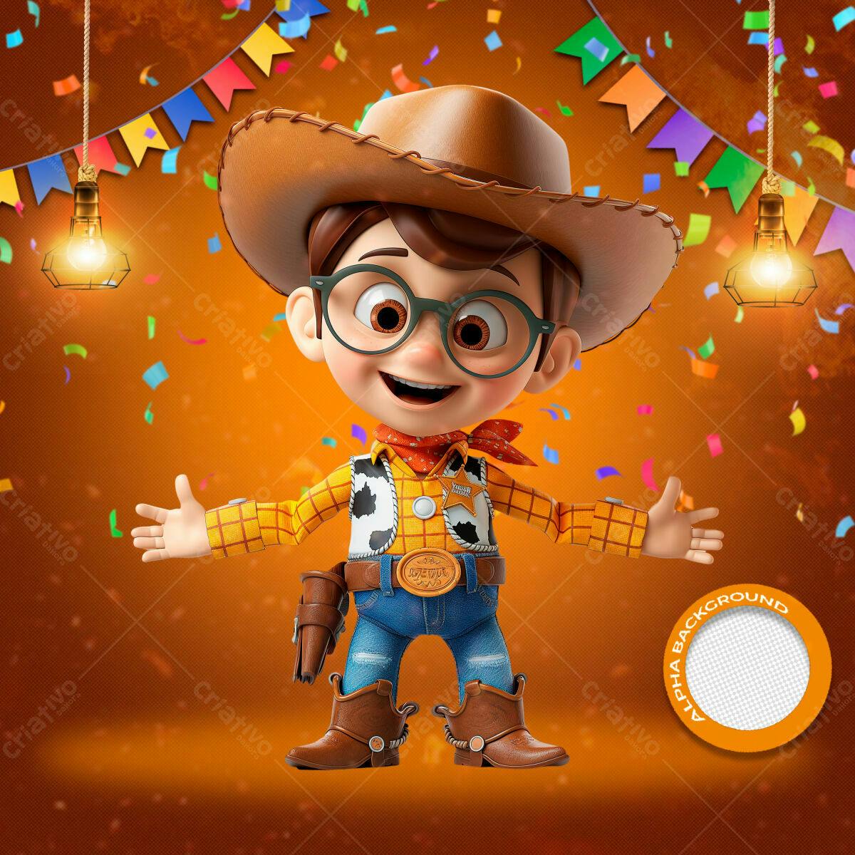Convite Festa Junina com Cowboy 3D PSD Editável