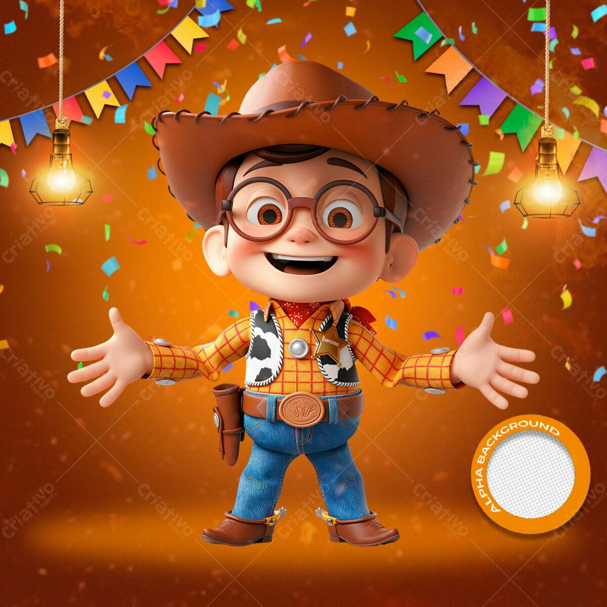 Convite Festa Junina com Cowboy 3D PSD Editável