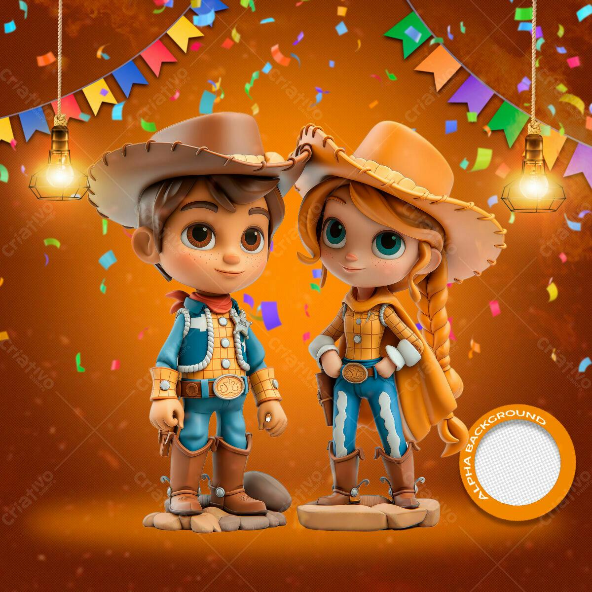 Convite Festa Junina Infantil Cowboy PSD Editável