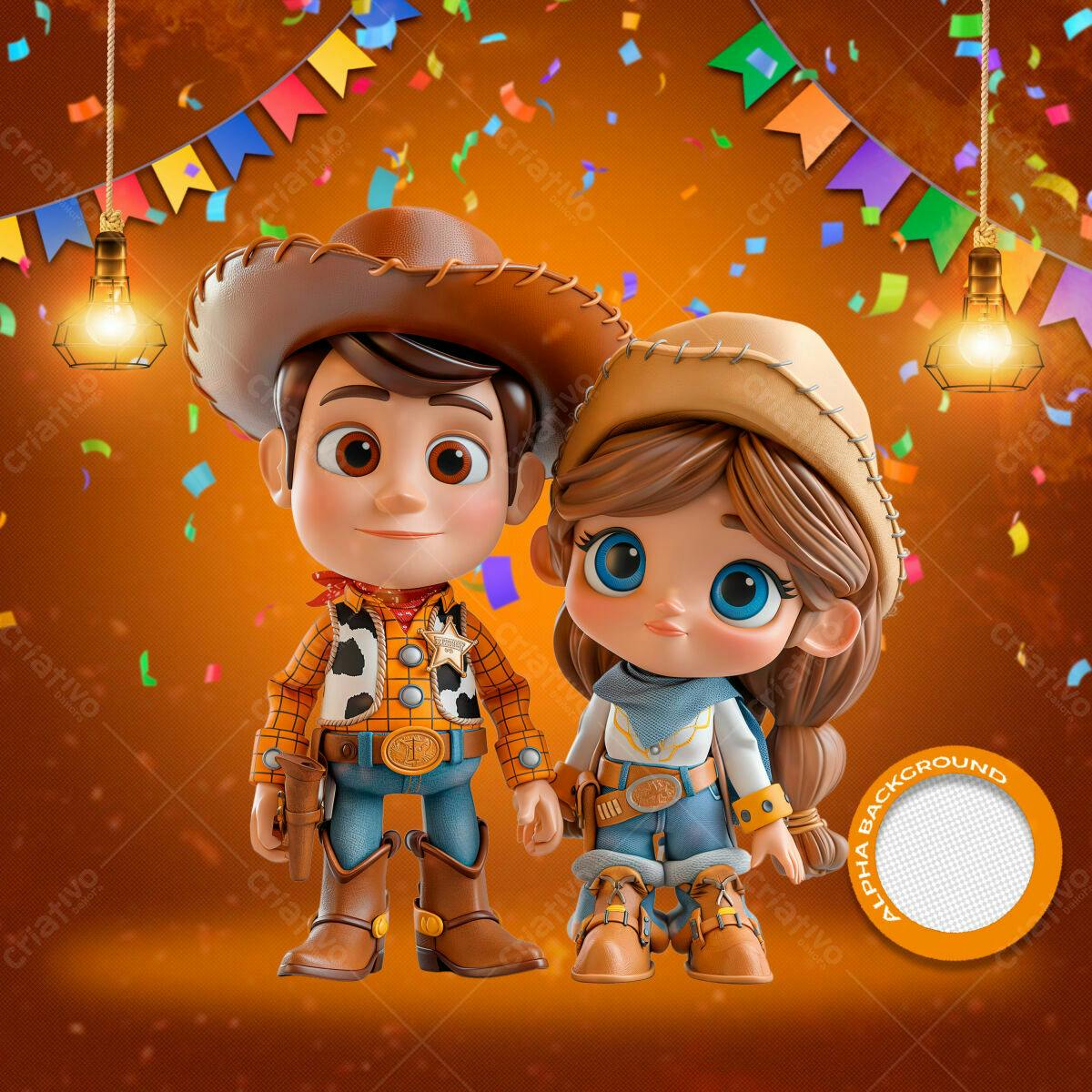 Festa Junina com Woody e Jessie PSD Editável
