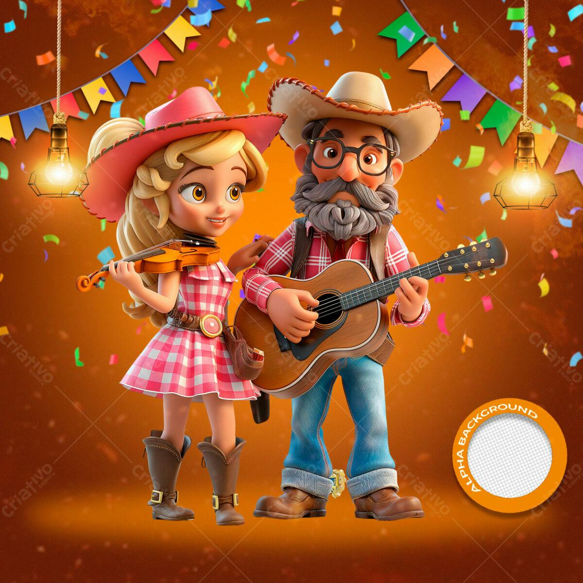 PSD Festa Junina com Personagens Cartoon PSD Editável