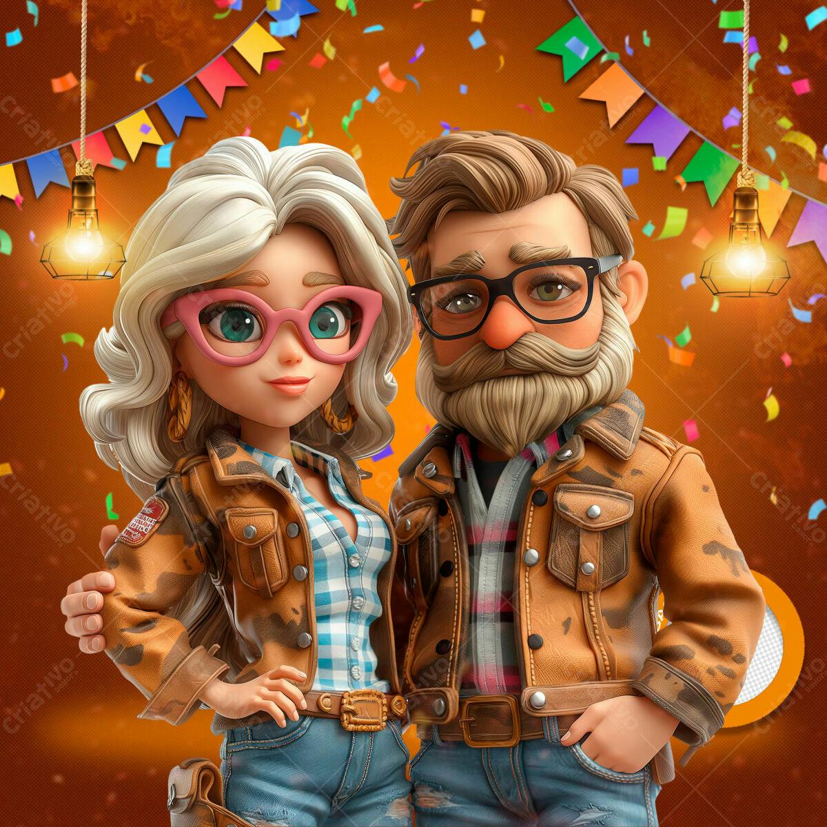 Ilustração Festa Junina Casal PSD Editável